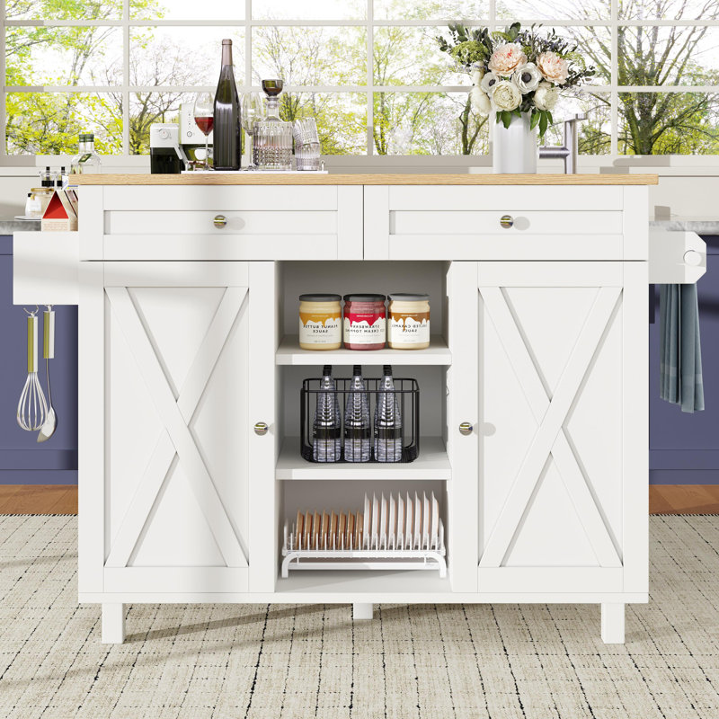 Kitchen Island With 2 Doors And 2 Drawers, White