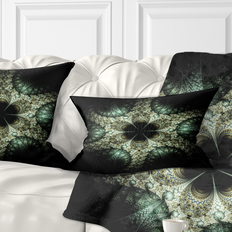 Jaune et vert fleur fractale - coussin imprimé abstrait