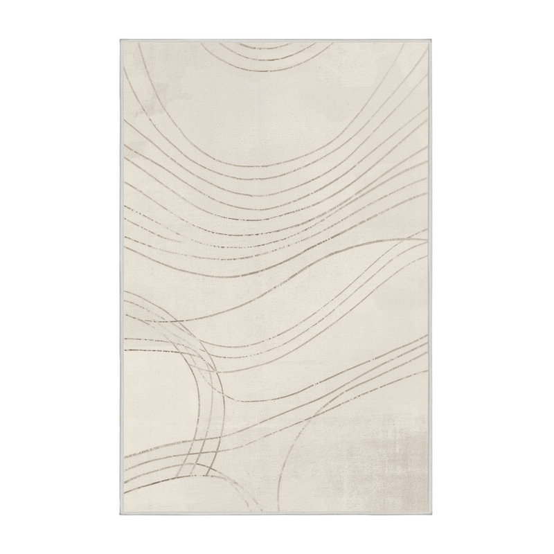 Soft Plush Fabiano New Years Modern & Contemporary Abstract Area Rug in Beige – White Binding, 8x10