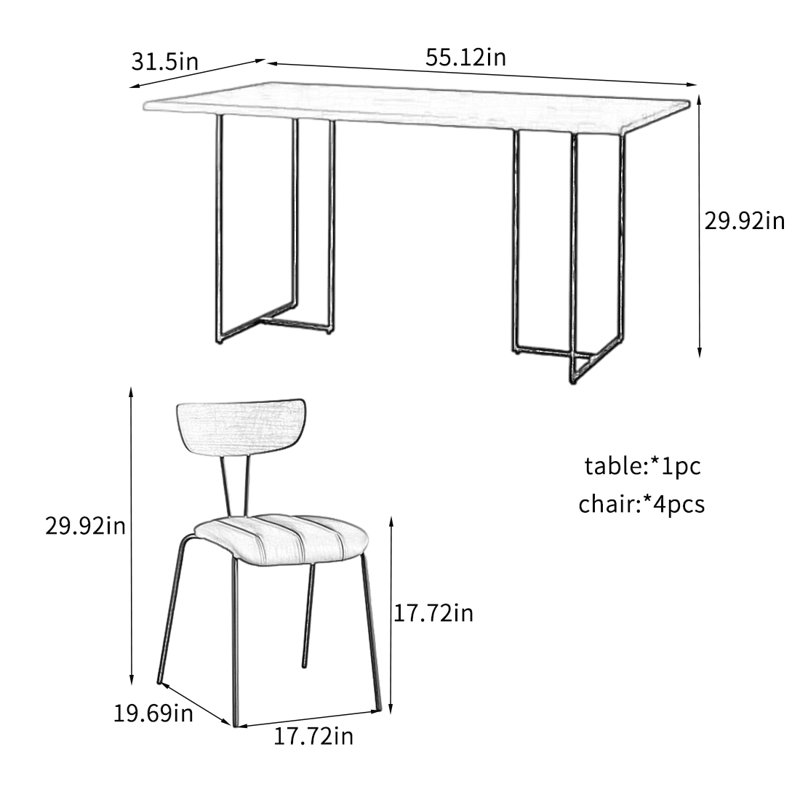 Ensemble de table à manger moderne et simple., Marron foncé, H 29,92 po x L 55,12 po x l 31,5 po