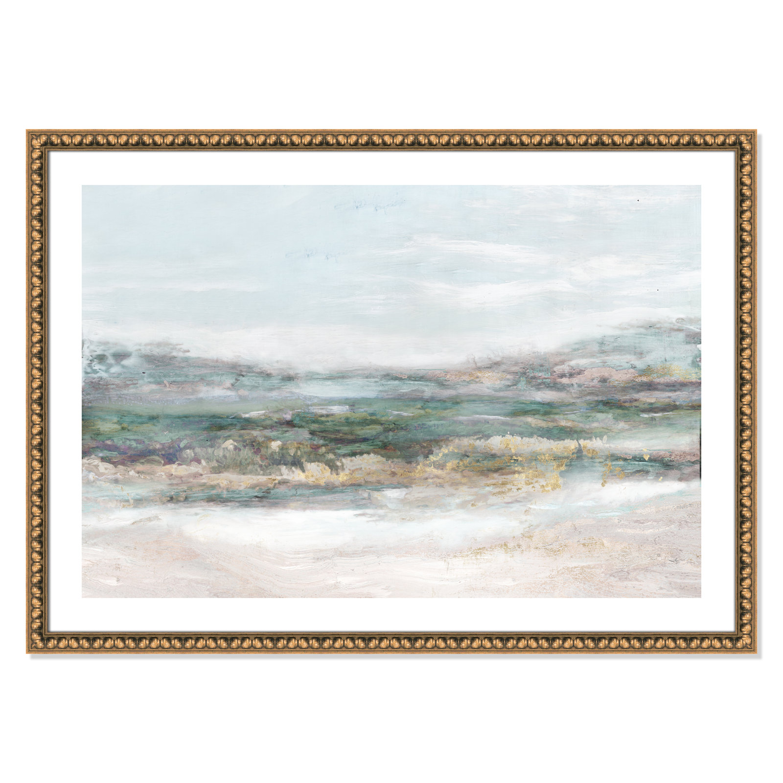 Dazzling by Matina Theodosiou - Painting Print on Canvas, White, Gold Bead Framed Paper, 29.5" H x 41.5" W x 1.125" D