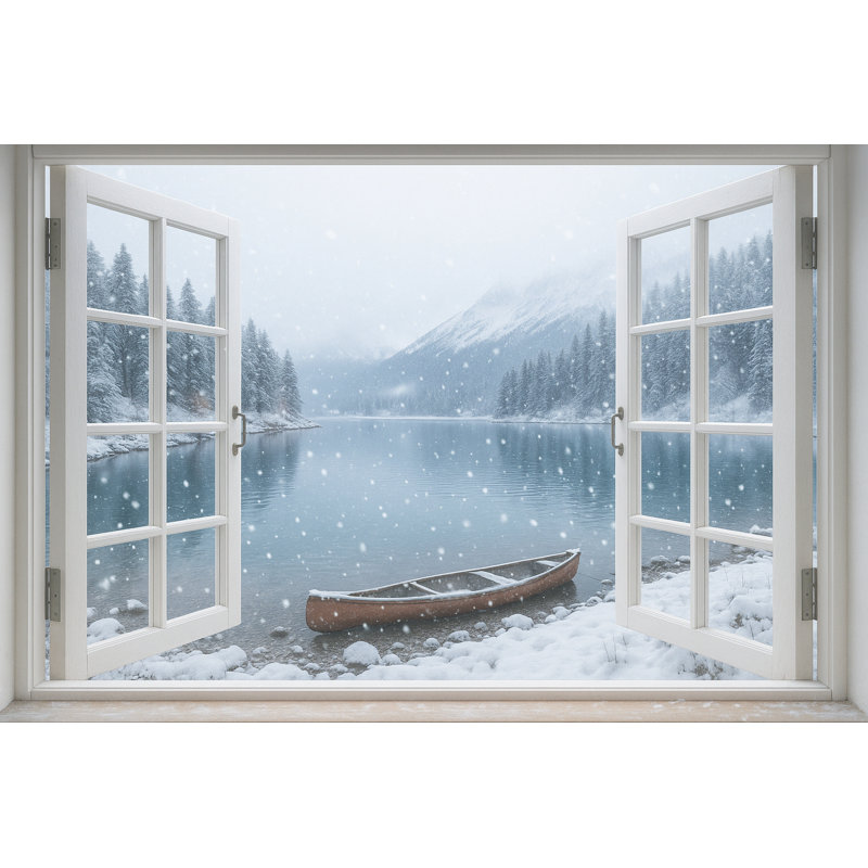 Winter Tranquility - Winter Window View Landscape, art mural, H 30 po x l 40 po