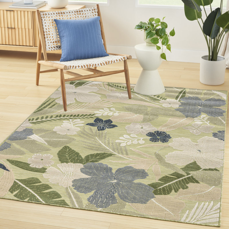 Megan 4' x 6' Blue Tropical Rug, Rectangle 4' x 6', Blue