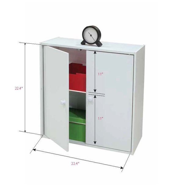 White Wood Adjustable 2-Tier Kids Bookcase with Doors
