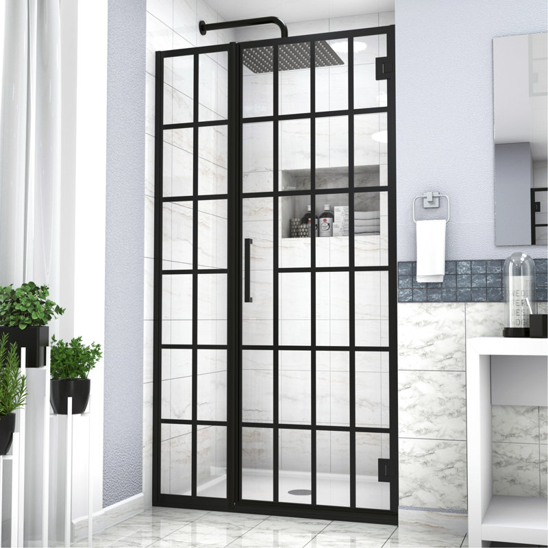 40"X72" Glass Shower Door In Matte Black With Pivot, Bathroom Elegance Pivot 40" W X 72" H Glass, Appealing Element