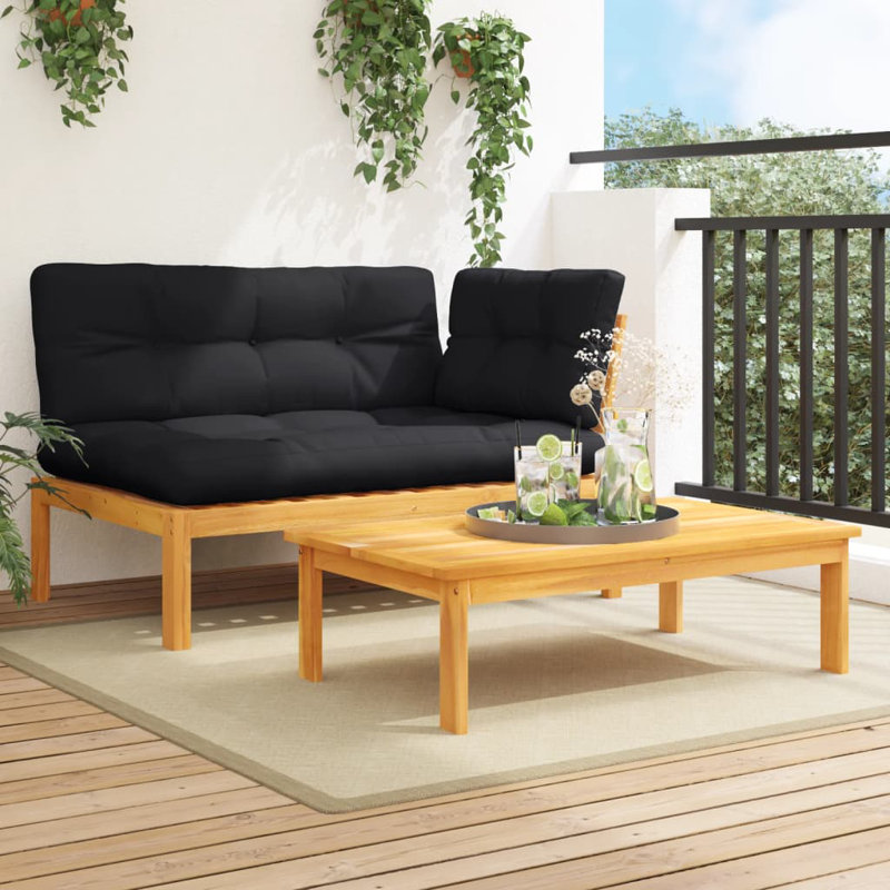 Ensemble de canapé de patio modulaire en bois d'acacia massif noir, Brun