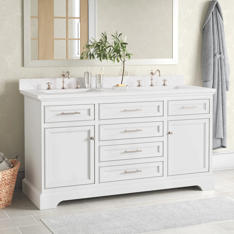 Ensemble de meuble-lavabo double 60 po Currahee, Blanc / nickel brossé