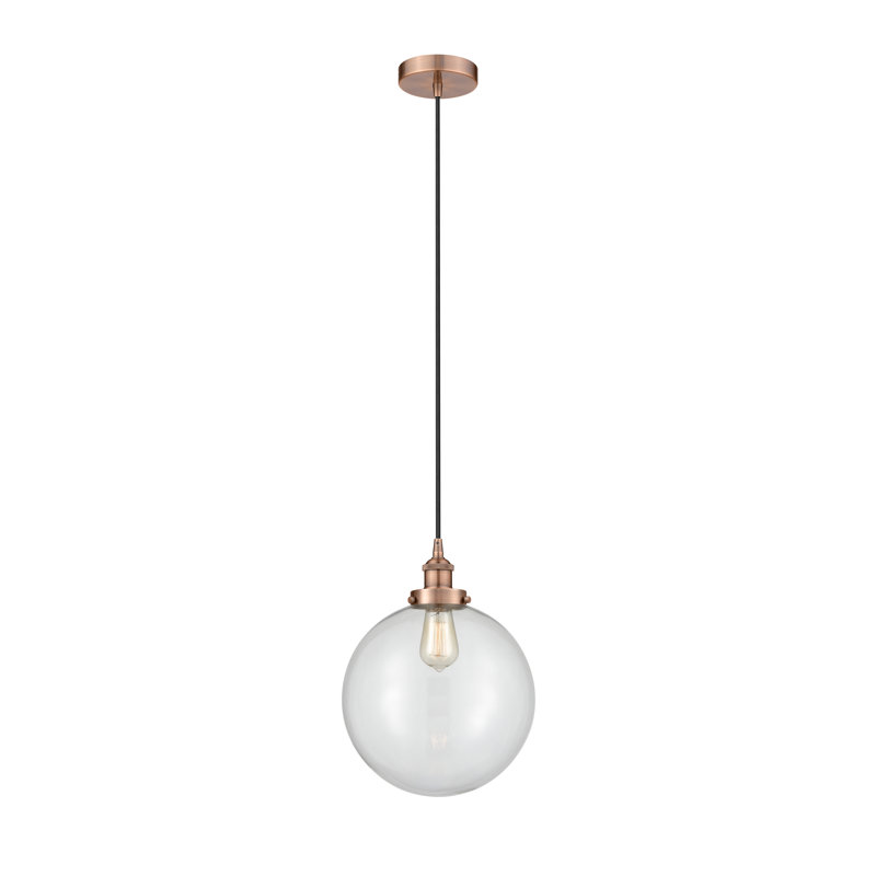 Frederick 1 - Light Single Pendant, 15.5" H x 12" W x 12" D, Clear, Copper