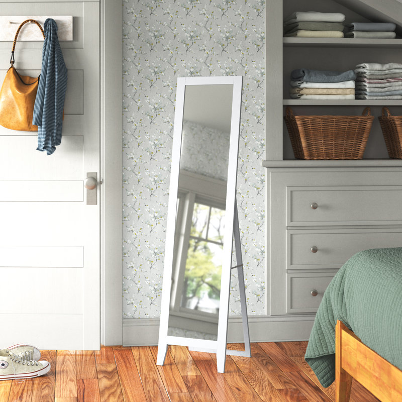 Wood Floor Mirror, White