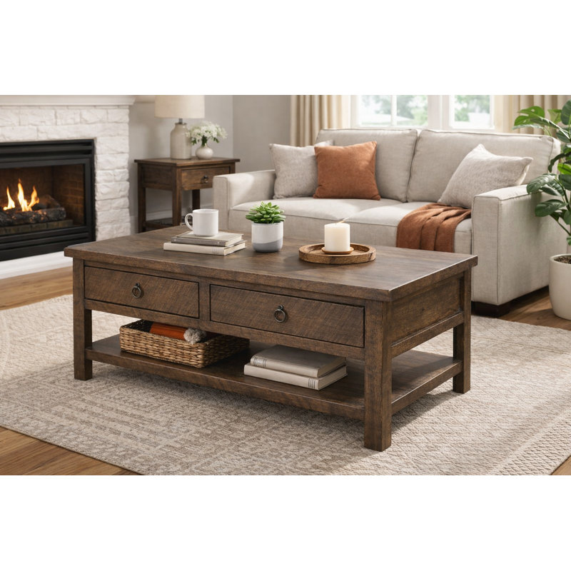 Bloomingdale Solid Wood Coffee Table, Rustic Driftwood