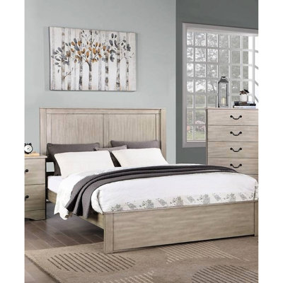 Antique Silver Two Panel Headboard Rustic Eastern King Bed, Pine Birch Veneer Plywood, Bedroom Must - Have Peaceful Atmosphere