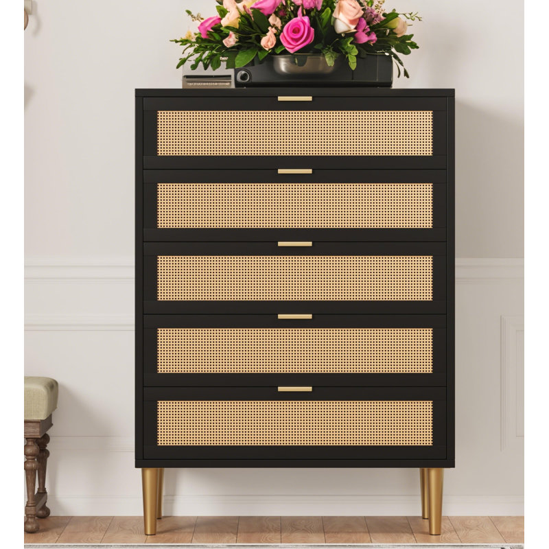 Commode 5 tiroirs en rotin, 44 po