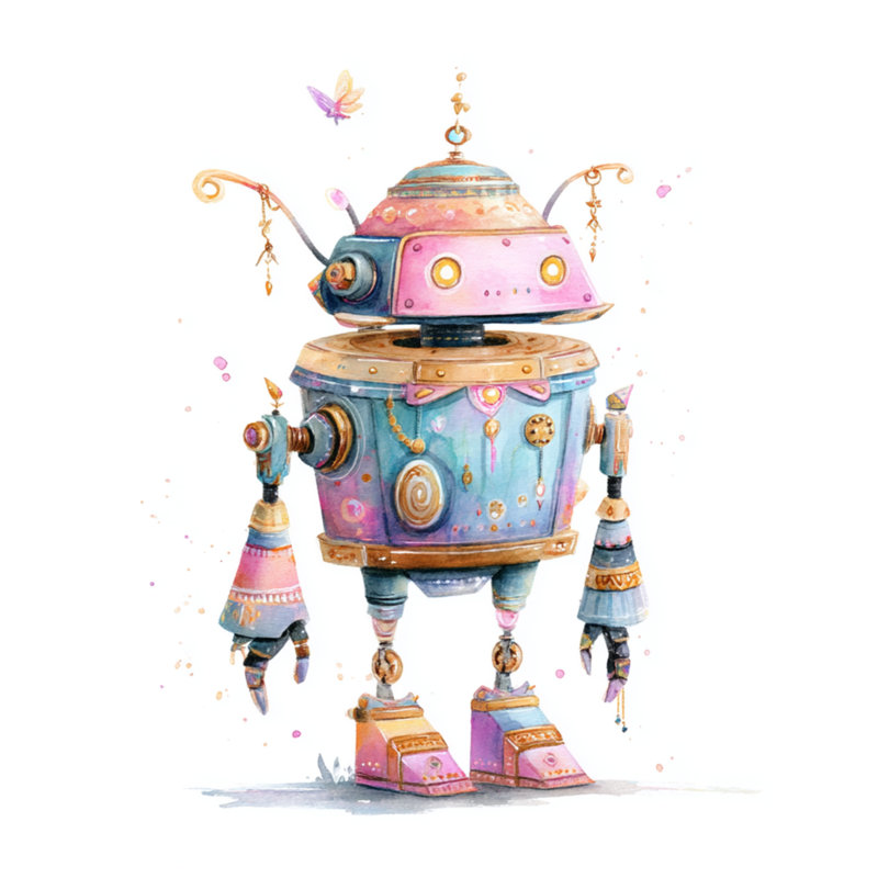 Illustration de robot fantaisiste, rideaux transparents et occultant - 1 panneau, 50 po x 92 po - 1 panneau, Transparent