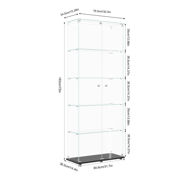 Charmagne Glass 80.6 cm W Display Cabinet, Black, LED Strip Lights