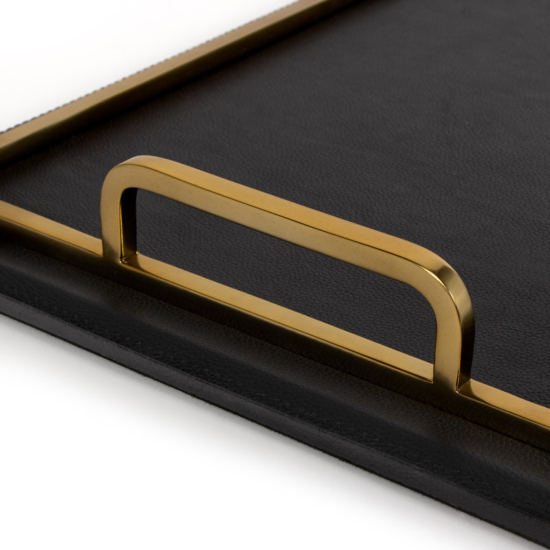 Grand plateau rectangulaire en cuir Greyson, Noir / or
