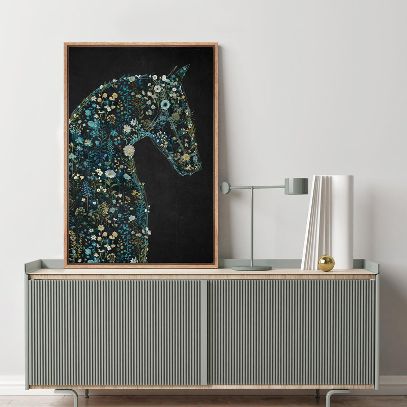 «Blue Moody Horse Animal Chic Modern Artwork Living Room», reproduction d'art sur toile encadrée, Naturel, H 24 po x l 16 po