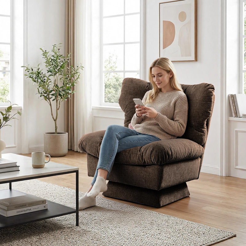 Chenille Swivel Accent Chair,360°Comfy Modern Sofa Chair with Oversize Base,20.8in Extended Seat with Cozy Cotton Filling,300Lb Max Load Accent Chair for Living Room, Bedroom, Office