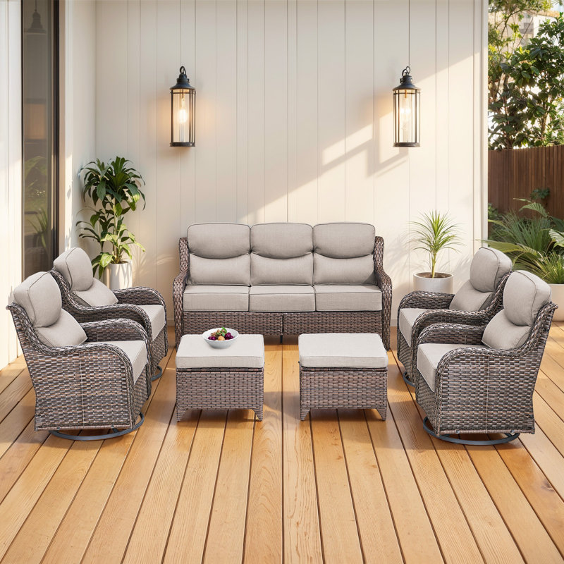 Gymojoy 7-Piece Patio Furniture Set With Swivel Glider Chairs, 6-Inch Ultra-Plush Cushions & Water-Resistant Olefin Fabric