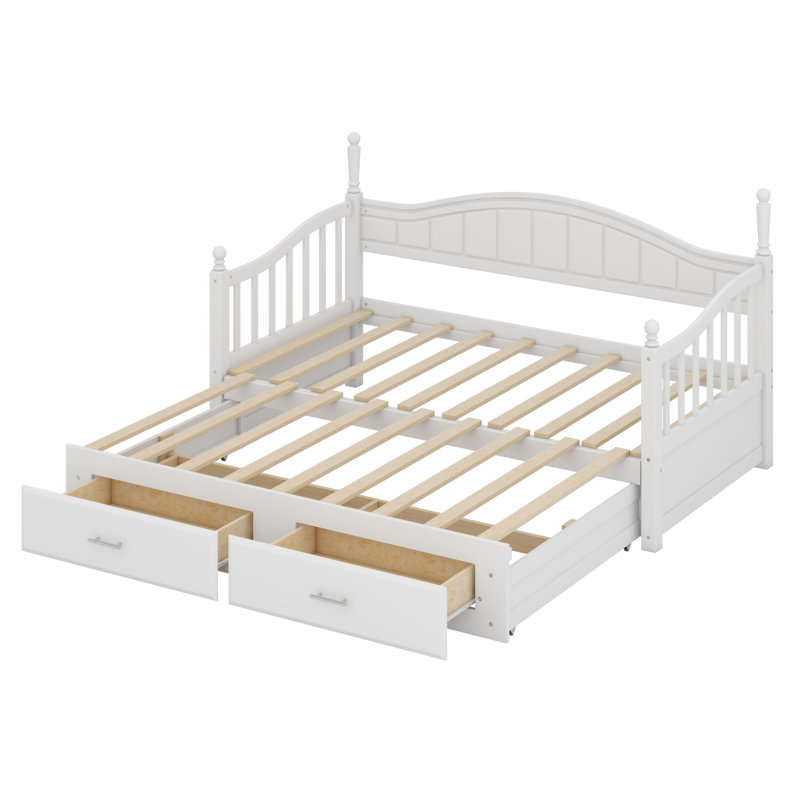 Daybed With Trundle Bed, Extendable Daybed With Two Storage Drawers, White