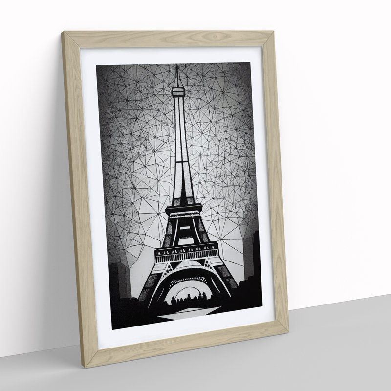 Monochrome Eiffel Tower No.1 - Wall Art, 64cm H x 46cm W x 2cm D, Oak Framed