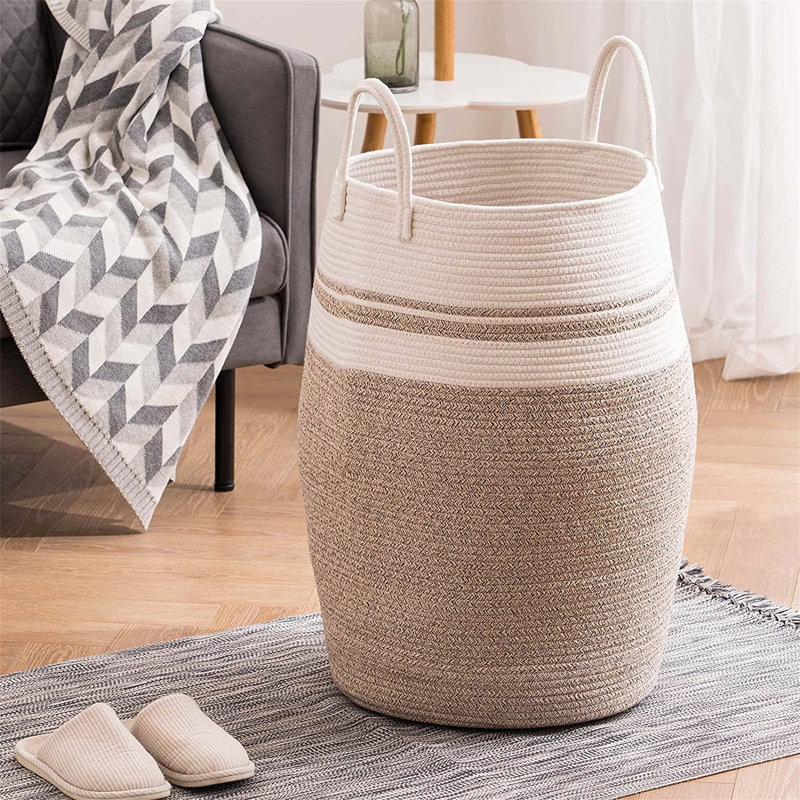 Laundry Basket, White Brown