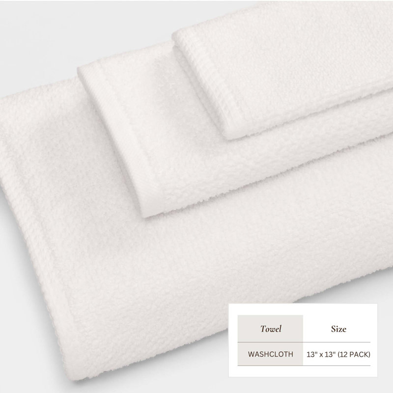 Drap de bain 100% coton texturé, Ivoire ivoire, Gant de toilette - paquet de 12