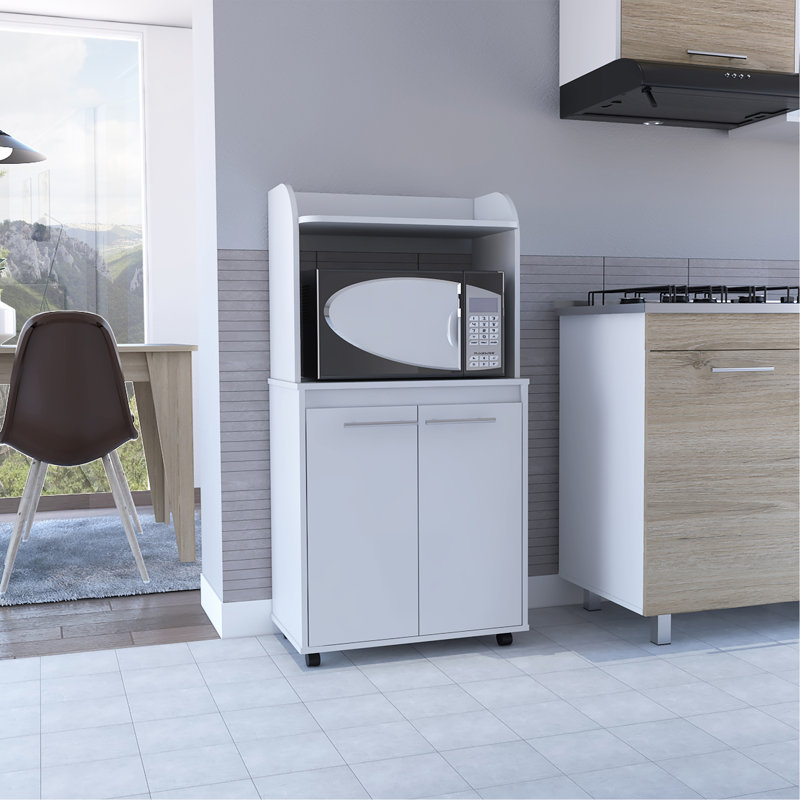 Kart de cuisine, armoire à deux portes, une tablette ouverte, deux tablettes intérieures