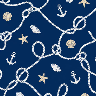 Peel and Stick Wallpaper Seamless nautical rope Endless navy white loop ornament Marine Carrick Contact Paper Removable Self Adhesive Wall Mural Wall Decor for Bedroom Kitchen Cabinets 17.7in x 118in