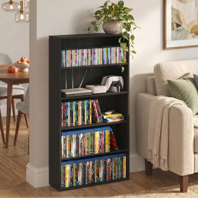 Tablette pour DVD Malbon, support pour CD à 5 niveaux, étagère de rangement pour cubes avec tablette ouverte, 7 x 24 x 44, pour salon, chambre à coucher, bureau personnel, espresso