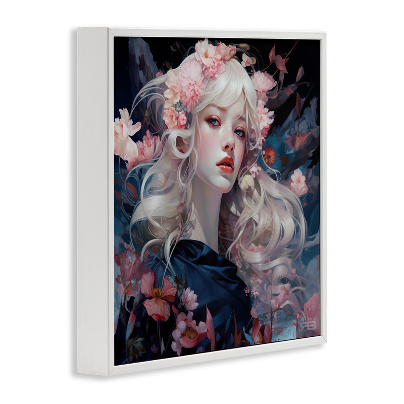 «Delicate Florals», estampe numérique par RB, Estampe numérique encadrée blanc bord de mer, H 24 po x l 24 po