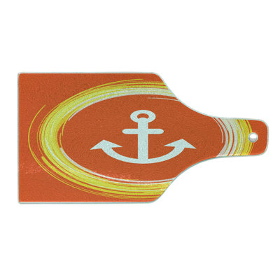 Ambesonne Nautical Tempered Glass Cutting Board Anchor Image in Circle Orange Yellow