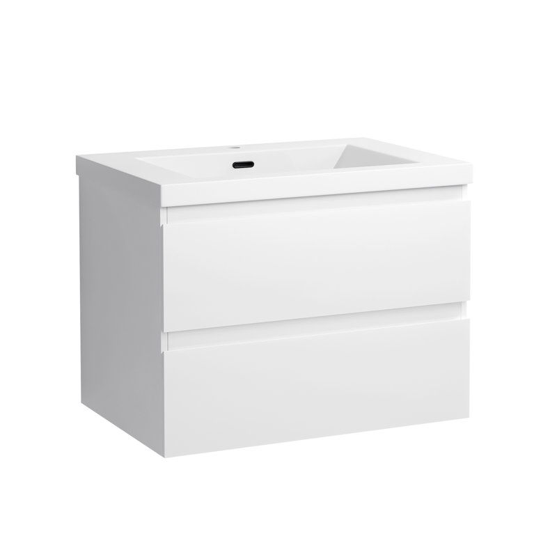 Ensemble de meuble-lavabo mural 29,5 "avec lavabo et deux tiroirs (robinet non inclus), entièrement assemblé, Blanc, 29.5"
