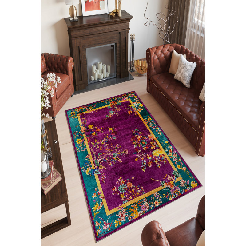 Stylish Purple Area Rug, 5.9 x 9.2 Feet | 100% Polyester, 650 g/m², 0.2 in Pile Height | Machine Washable, Antibacterial & Eco-Friendly | Non-Slip PVC Dot Underside | Perfect for Living Room & Bedroom Décor