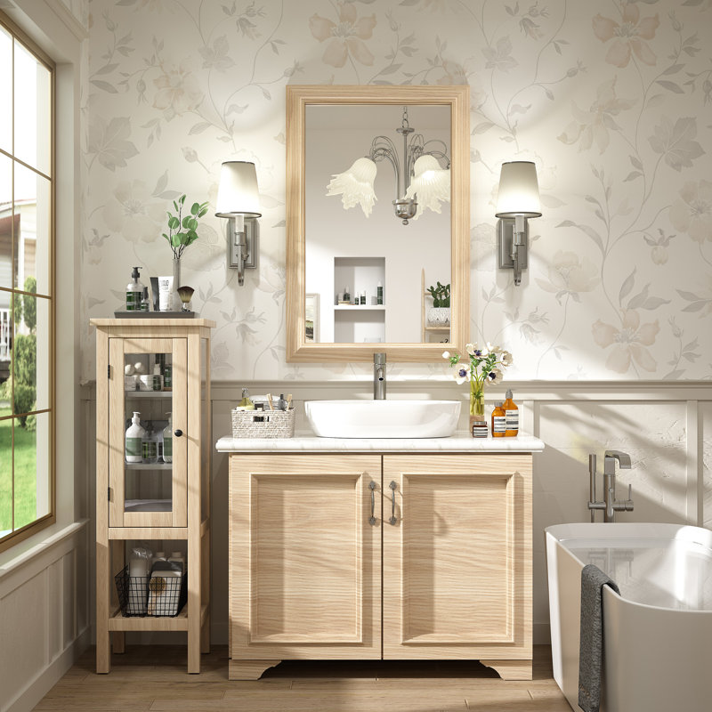 Miroir mural Amara, 36 po x 24 po, Bois jaune clair
