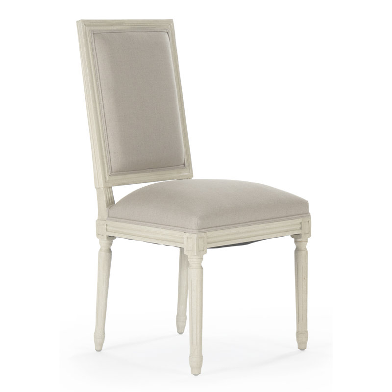 Distressed Ivory Wood Side Chair with Natural Linen and Burlap Upholstery