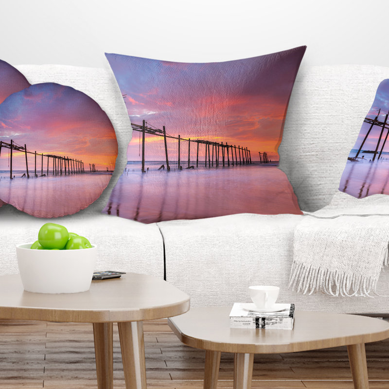 Seascape de piliers en bois avec coussin de soleil, Carrée 18 po x 18 po