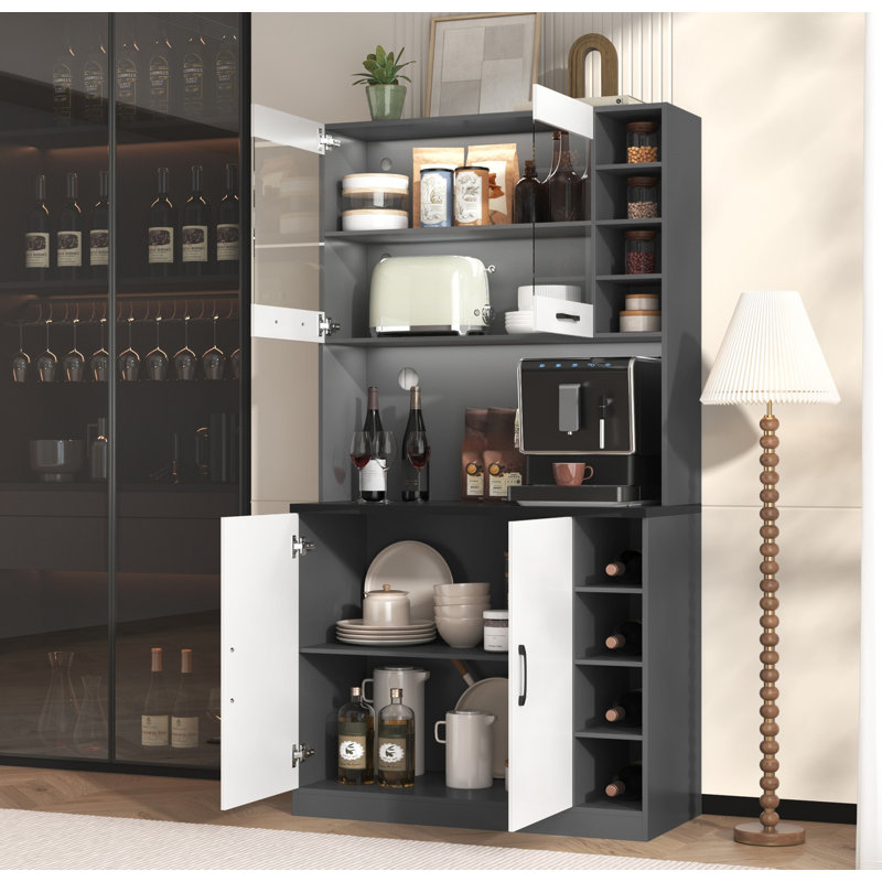 187cm Kitchen Pantry, White/Grey