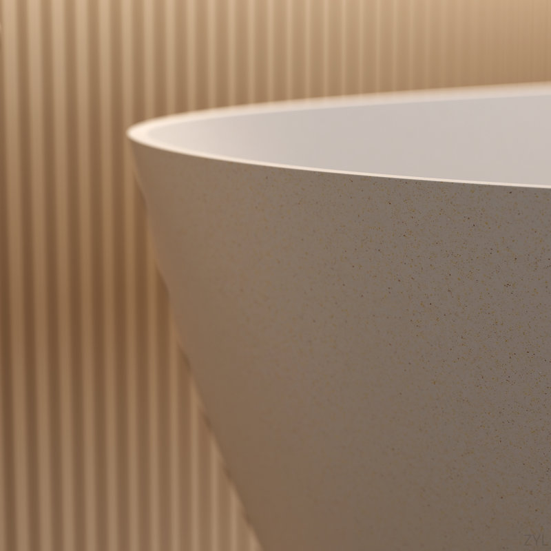57″Solid Surface Tub, Solid Surface Soaking Tub, Stone Resin Freestanding Bathtub, Thick Edge Stand Alone Tubs With Overflow, Pop-Up Drain(Oval)