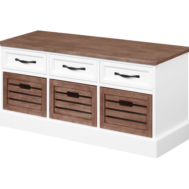 Élégant banc de rangement brun avec trois pour la décoration intérieure et 3 articles divers amovibles, Brun