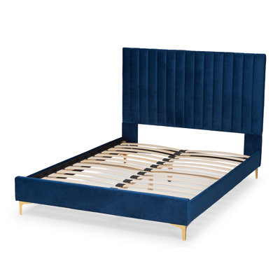 Serrano Contemporary Glam and Luxe Velvet Fabric Upholstered and Gold Metal Platform Bed -  Everly Quinn, 17D43A2AC1784A68B846629D816AB143