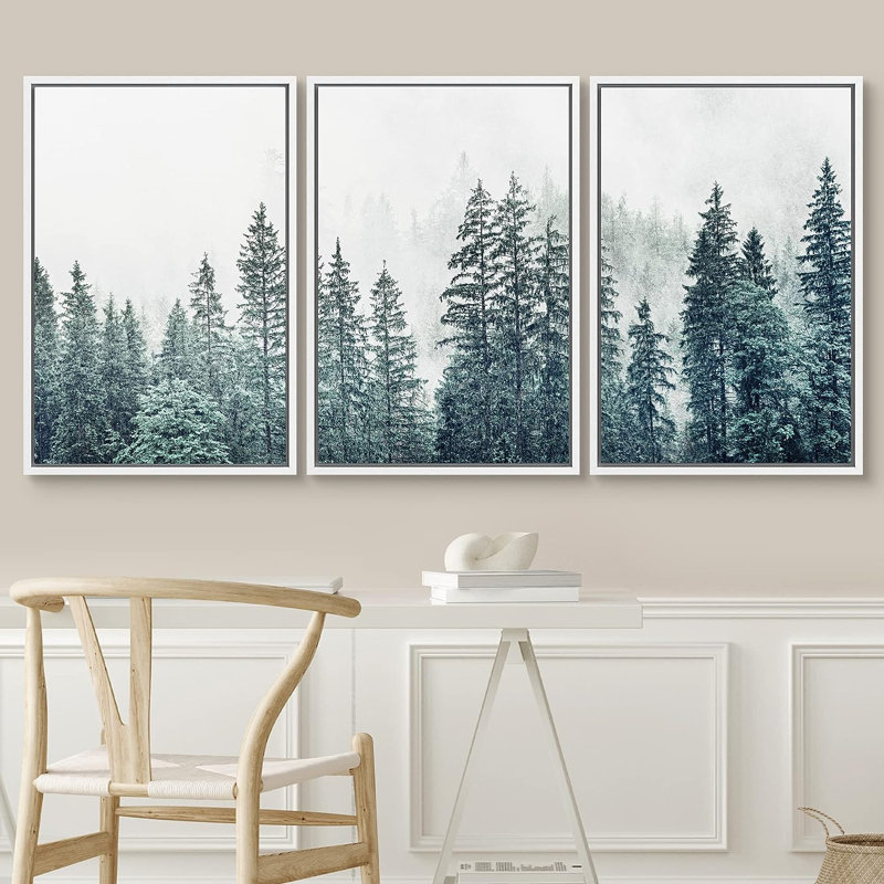 «Misty Forest Landscape», pin, nature, forêt, chambre de bébé, reproduction sur toile, H 36 po x l 24 po x P 1,5 po