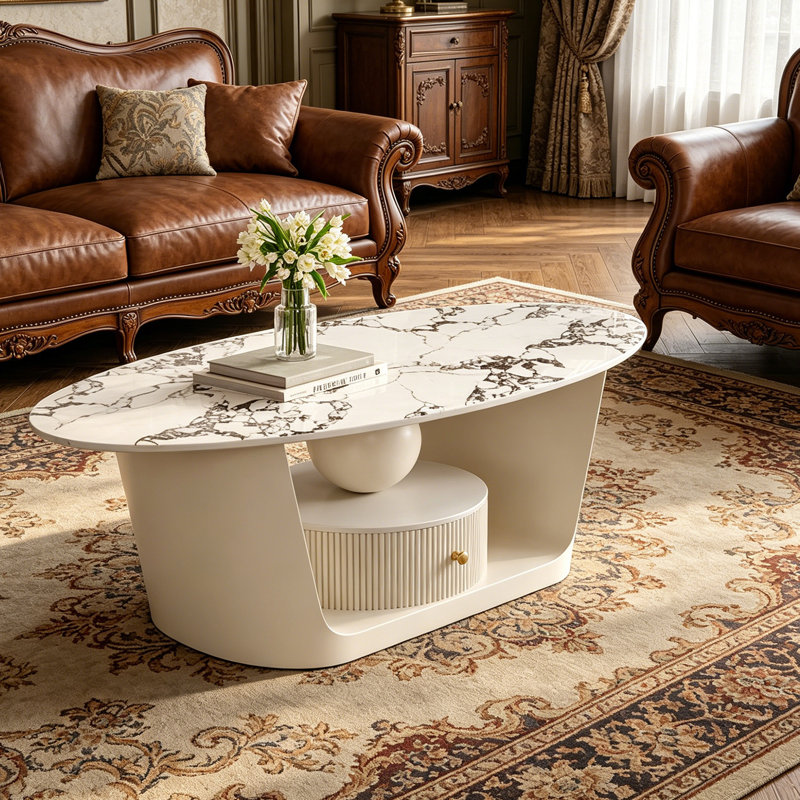 Table basse Creamy Style Home, H 15,74 po x l 47,24 po x P 23,62 po, Noir / blanc
