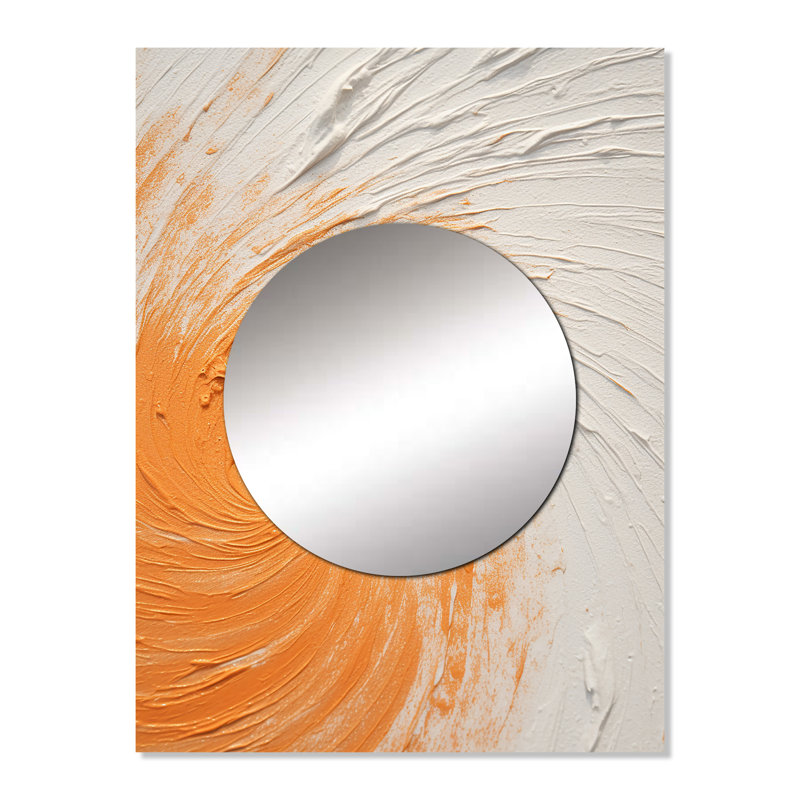Spirale minimaliste orange et blanc - miroir en spirale, miroir mural orange unique, impression d'art en métal, 32 po x 24 po