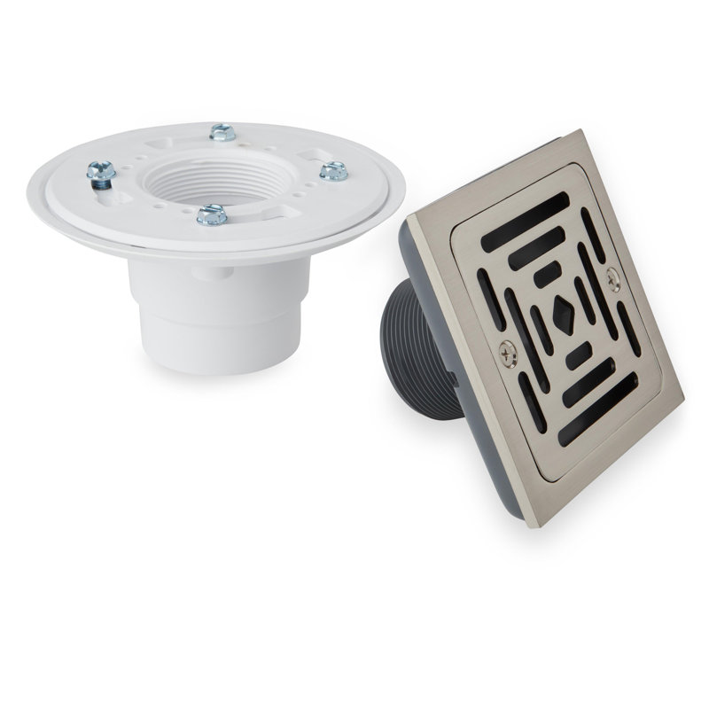 Drain de douche carré Adelphi Signature Hardware, Nickel brossé, Oui