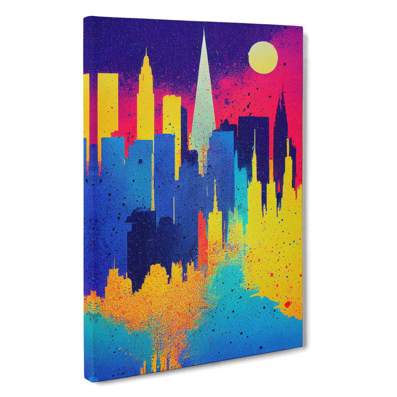 Colourful City Skyline No.1 - Painting, Wrapped Canvas, 50cm H x 35cm W x 3cm D, No Matte