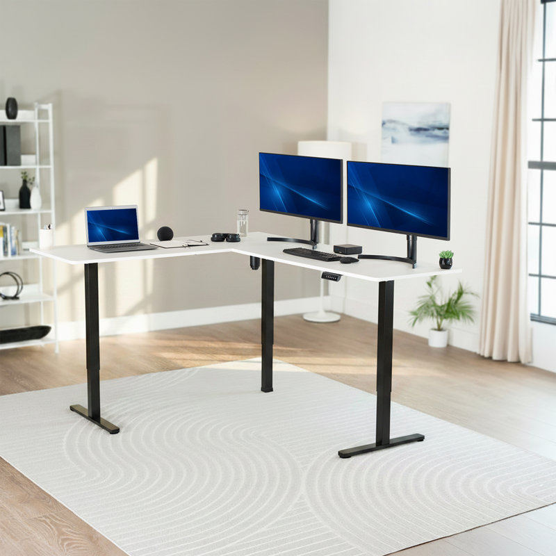 VIVO Electric Corner Standing Desk, White/Black, 75" x 63"