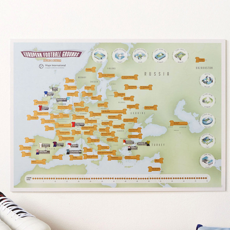 Scratch Off European Football Grounds - No Frame Print