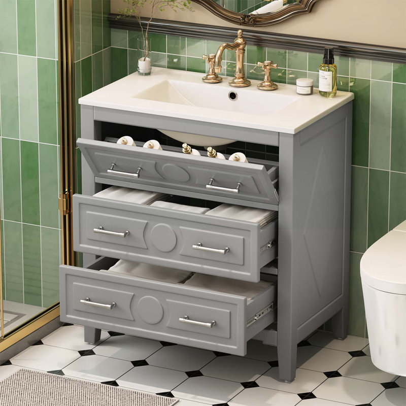 30'' Bathroom Vanity with Sink Combo, Gray