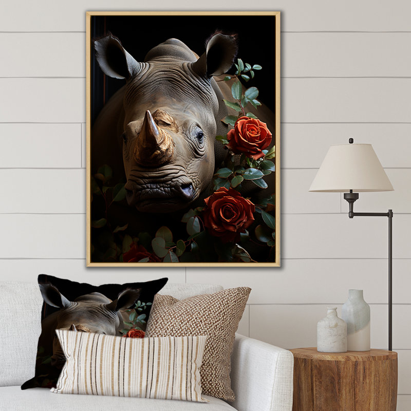 Rhinocéros, H 44 po x l 34 po x P 1,5 po, Cadre naturel flottant