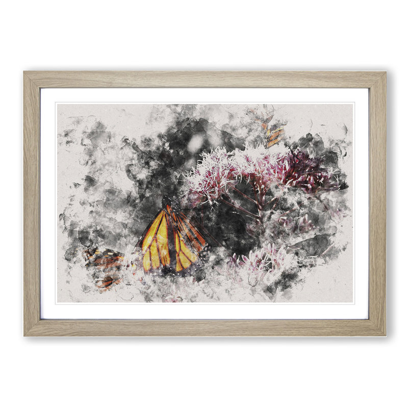 Monarch Butterflies Vol.2 Watercolour - Picture Frame Graphic Art, Oak Framed, 36cm H x 48cm W x 2cm D